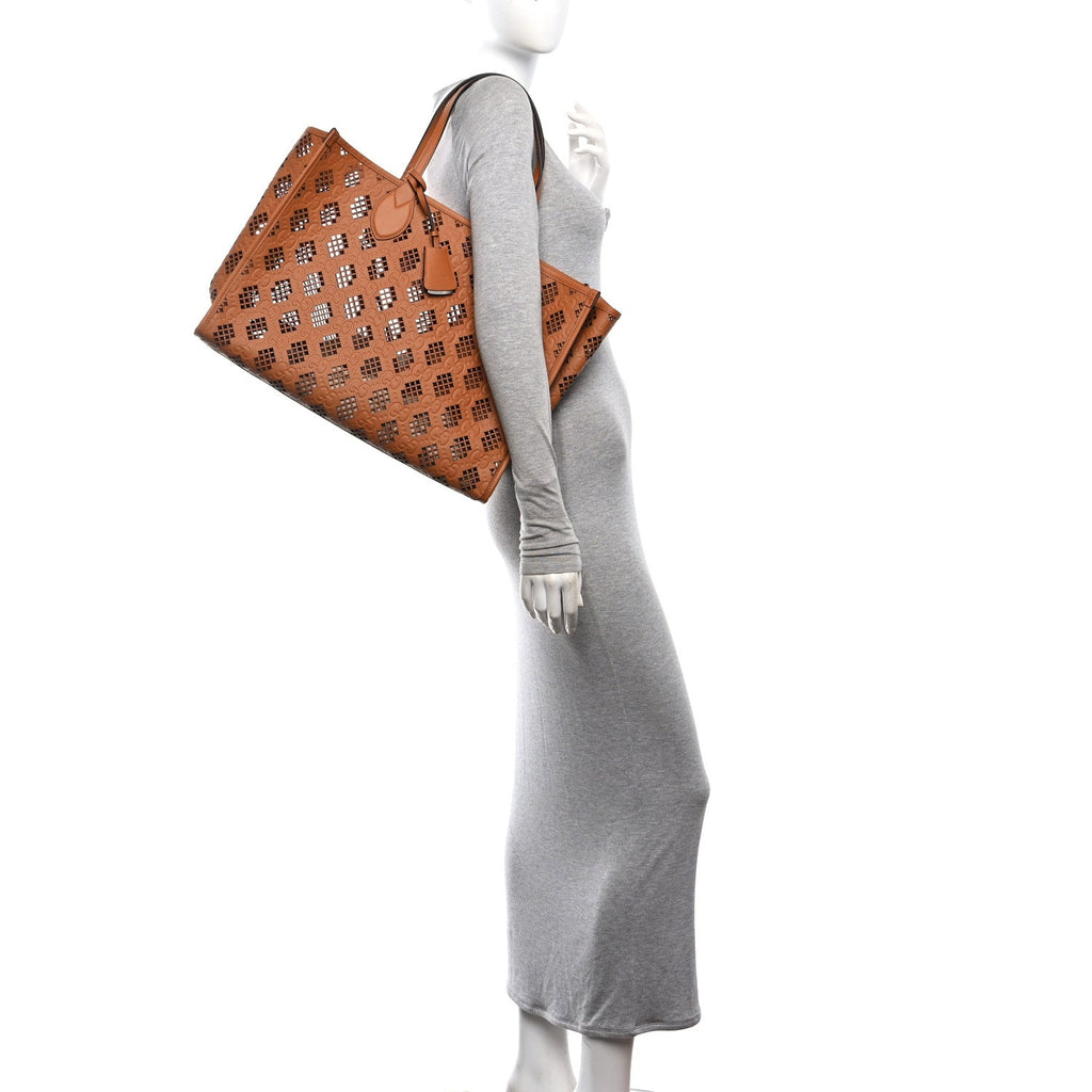 Calfskin GG Monogram Diamond Cut Medium Ophidia Tote Bag Brown wholesalehk.shop