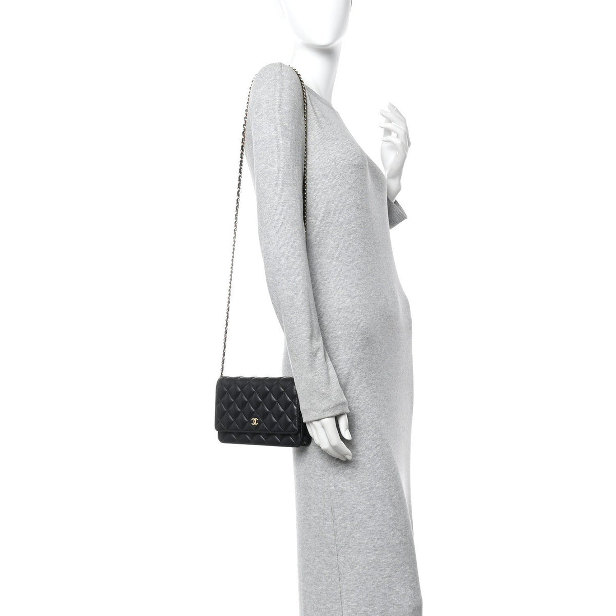 Lambskin Quilted Wallet On Chain WOC Black wholesalehk.shop