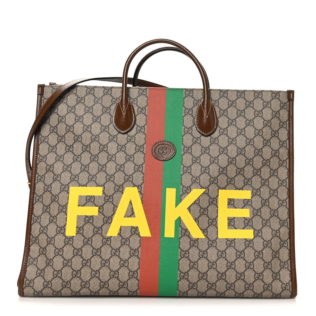 GG Supreme Monogram Fake/Not Large Retro Interlocking G Tote Bag Beige Brown Sugar wholesalehk.shop