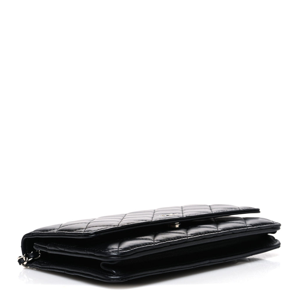 Lambskin Quilted Wallet On Chain WOC Black wholesalehk.shop