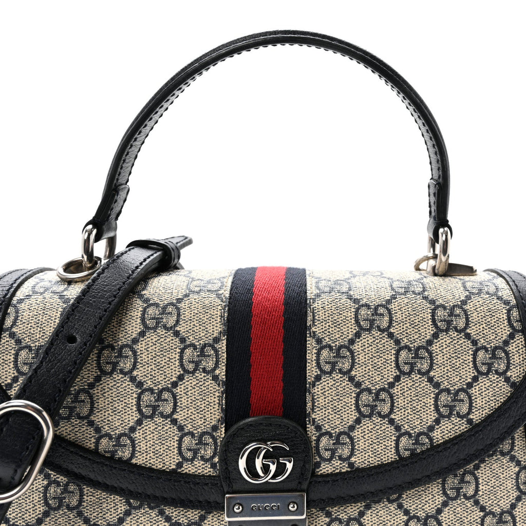 GG Supreme Monogram Textured Dollar Calfskin Web Small Ophidia Padlock Top Handle Bag Beige Blue £¨ Direct shipment via from wholesalehk.shop