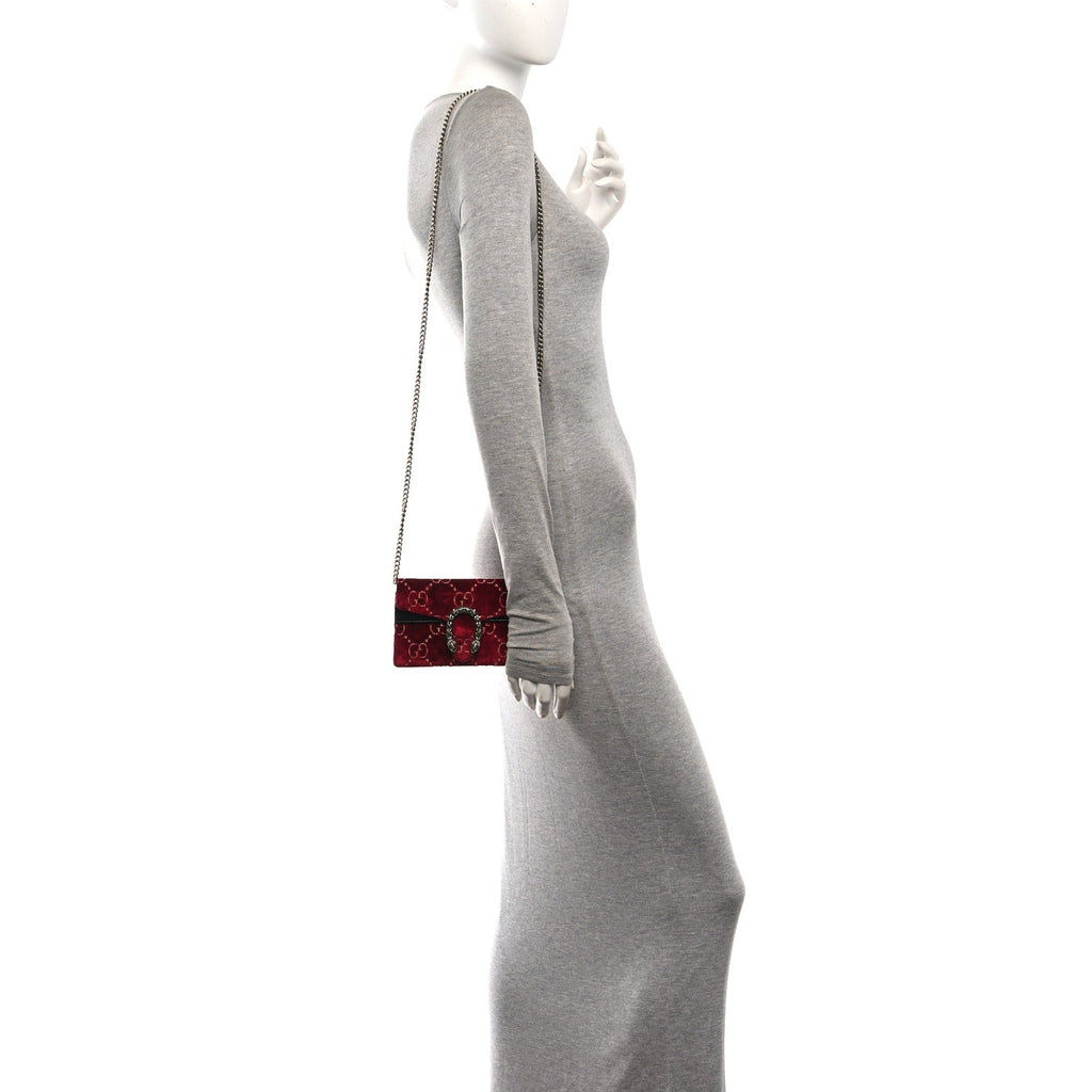 Velvet GG Monogram Super Mini Dionysus Shoulder Bag Red Cipria Black wholesalehk.shop