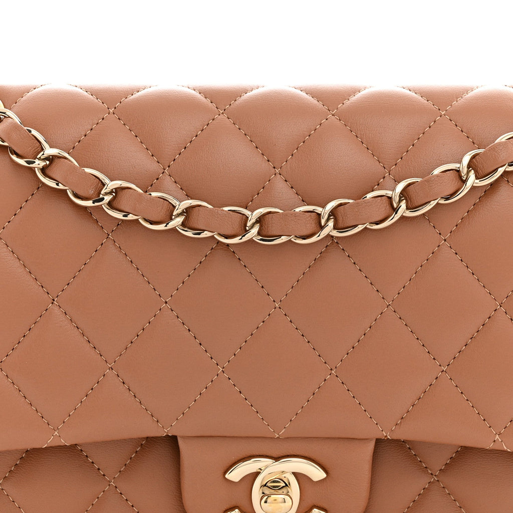 Lambskin Quilted Medium Double Flap Brown wholesalehk.shop