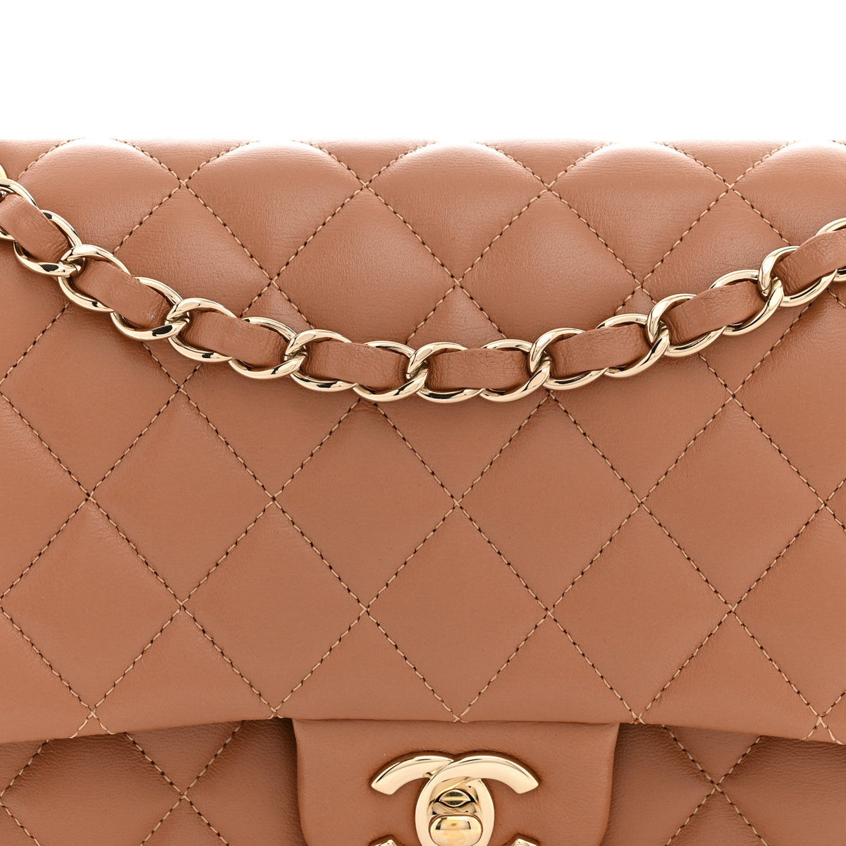 Lambskin Quilted Medium Double Flap Brown wholesalehk.shop