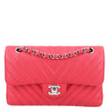 Caviar Chevron Quilted Small Double Flap Dark Pink wholesalehk.shop