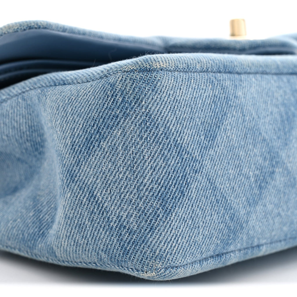 Printed Denim Quilted Small Double Flap Light Blue wholesalehk.shop