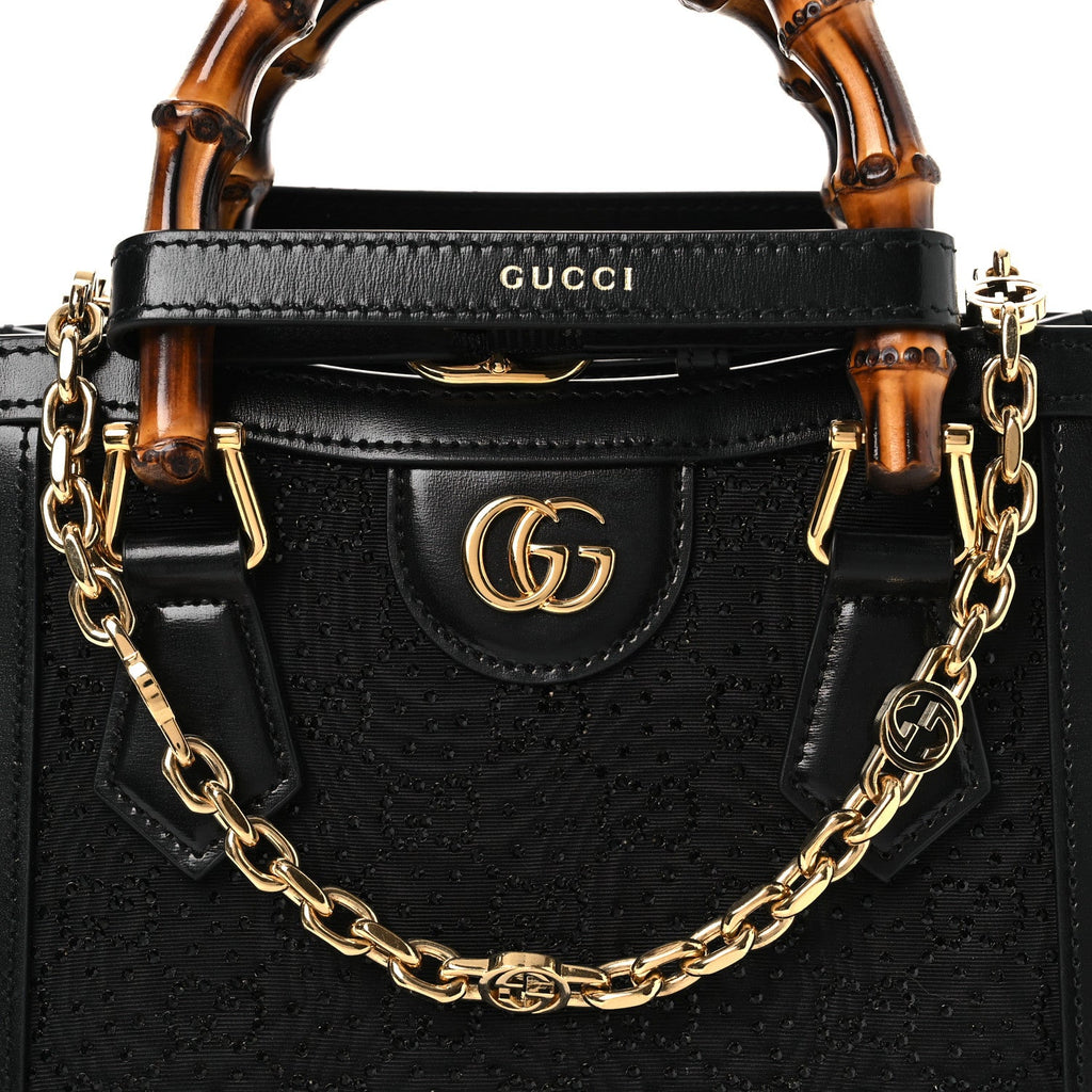 New Canvas Charisma Calfskin Crystal GG Monogram Mini Diana Tote Black wholesalehk.shop