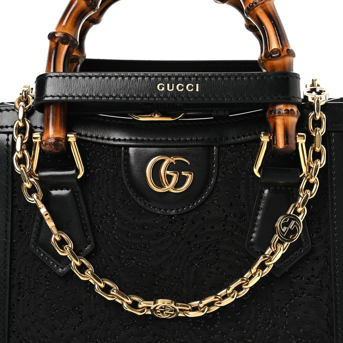 New Canvas Charisma Calfskin Crystal GG Monogram Mini Diana Tote Black wholesalehk.shop