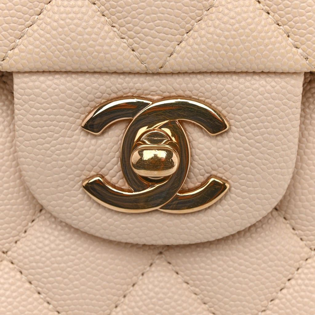 Caviar Quilted Medium Double Flap Light Beige wholesalehk.shop