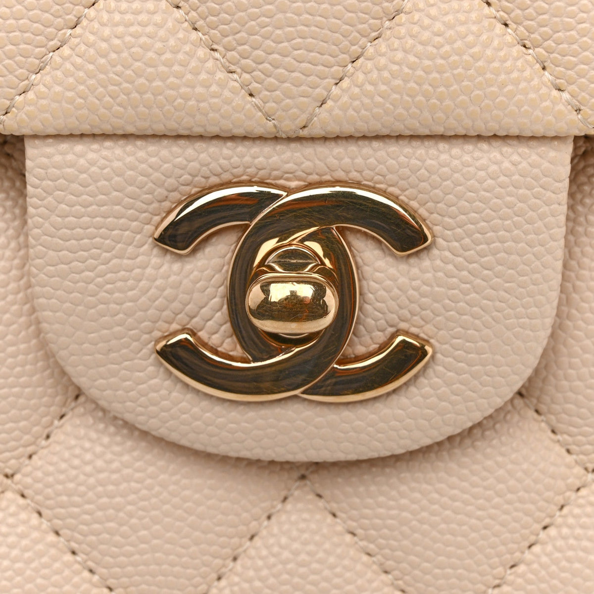 Caviar Quilted Medium Double Flap Light Beige wholesalehk.shop