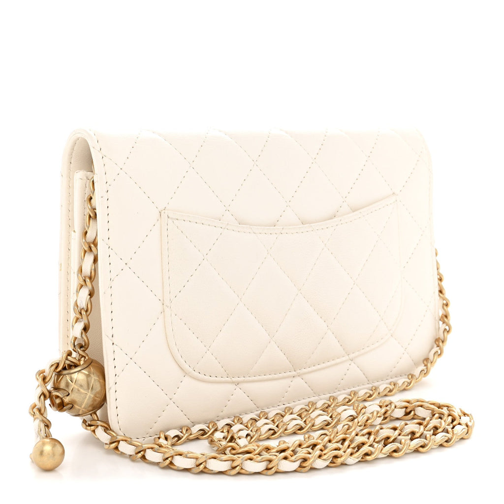 Lambskin Quilted CC Pearl Crush Wallet on Chain WOC White wholesalehk.shop