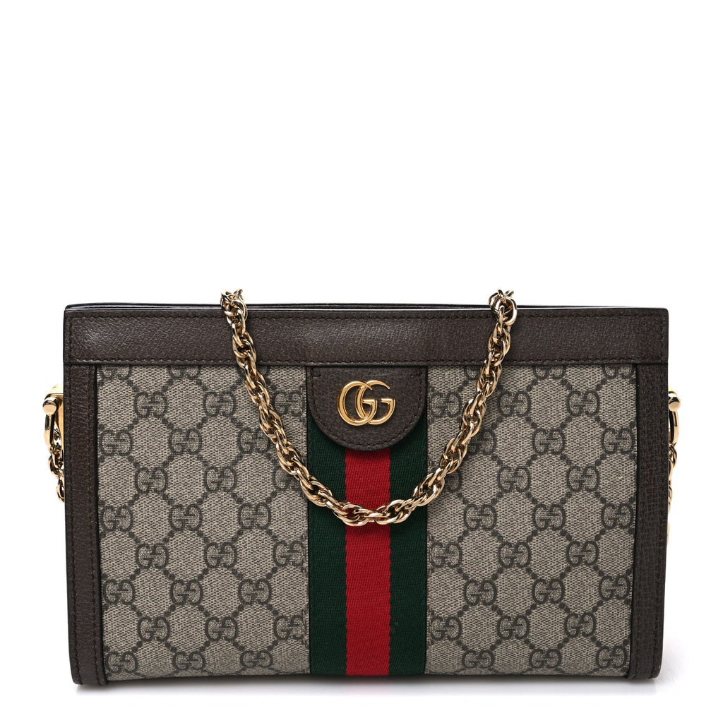 GG Supreme Monogram Web Small Ophidia Chain Shoulder Bag Brown wholesalehk.shop