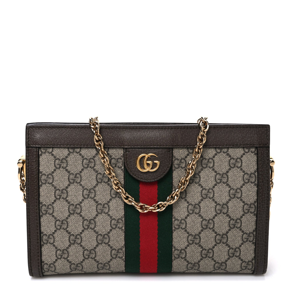 GG Supreme Monogram Web Small Ophidia Chain Shoulder Bag Brown wholesalehk.shop