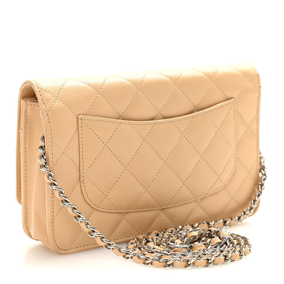 Caviar Quilted Wallet on Chain WOC Beige wholesalehk.shop