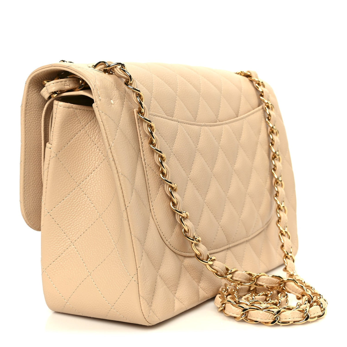 Caviar Quilted Jumbo Double Flap Beige wholesalehk.shop