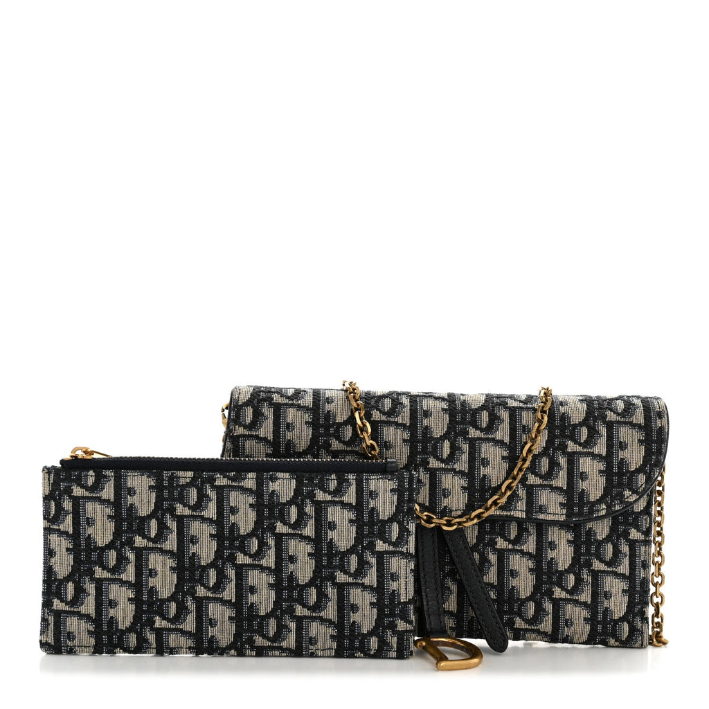 Oblique Saddle Chain Long Wallet Blue wholesalehk.shop