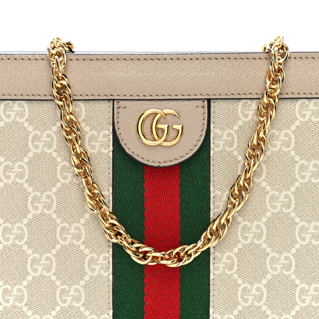 GG Supreme Monogram Textured Dollar Calfskin Web Small Ophidia Chain Shoulder Bag Beige Mystic White Oatmeal wholesalehk.shop