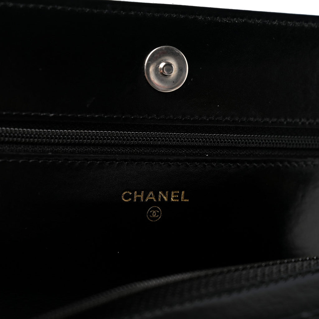 Shiny Crumpled Calfskin Quilted Chanel 19 Wallet On Chain WOC Black wholesalehk.shop
