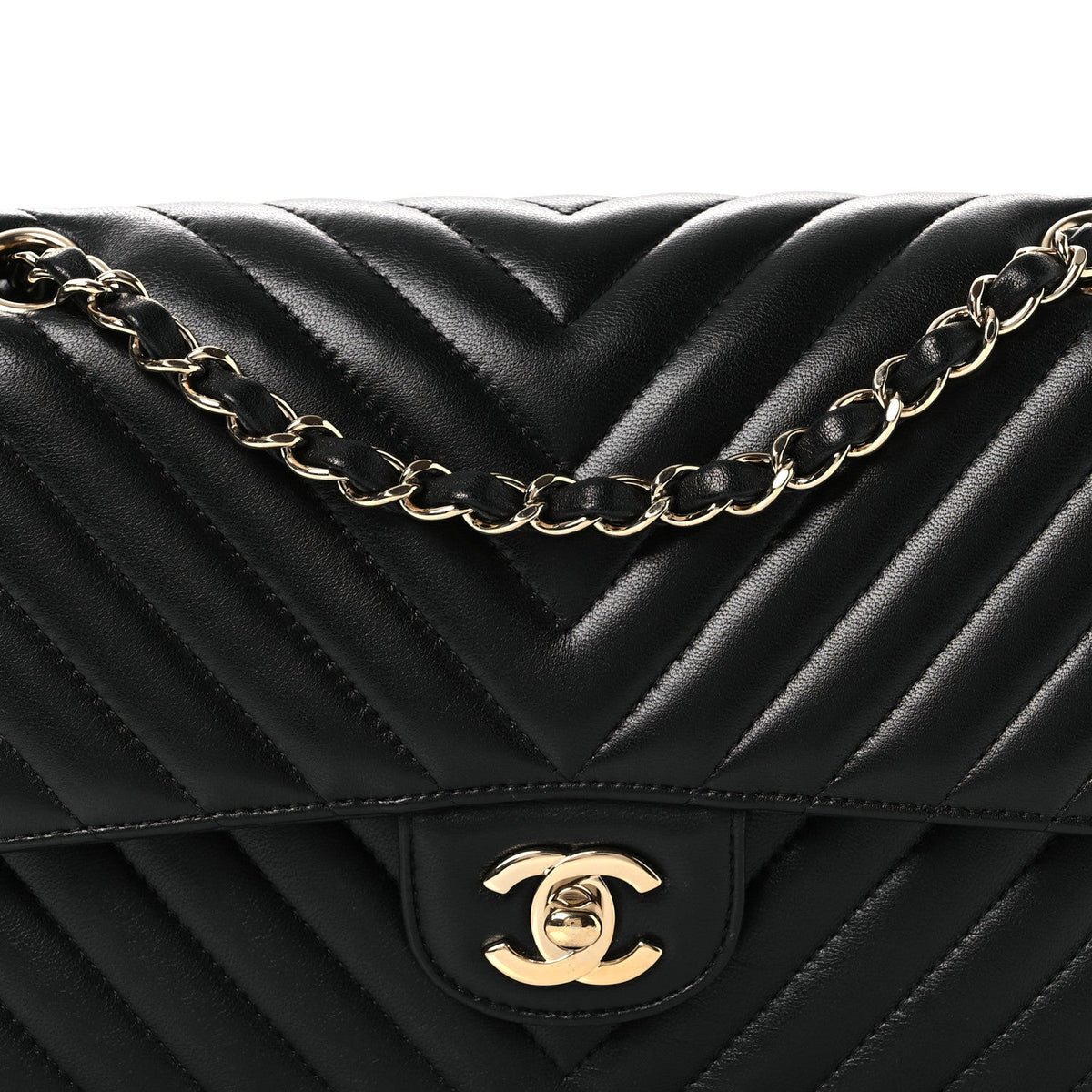 Lambskin Chevron Quilted Medium Double Flap Black wholesalehk.shop