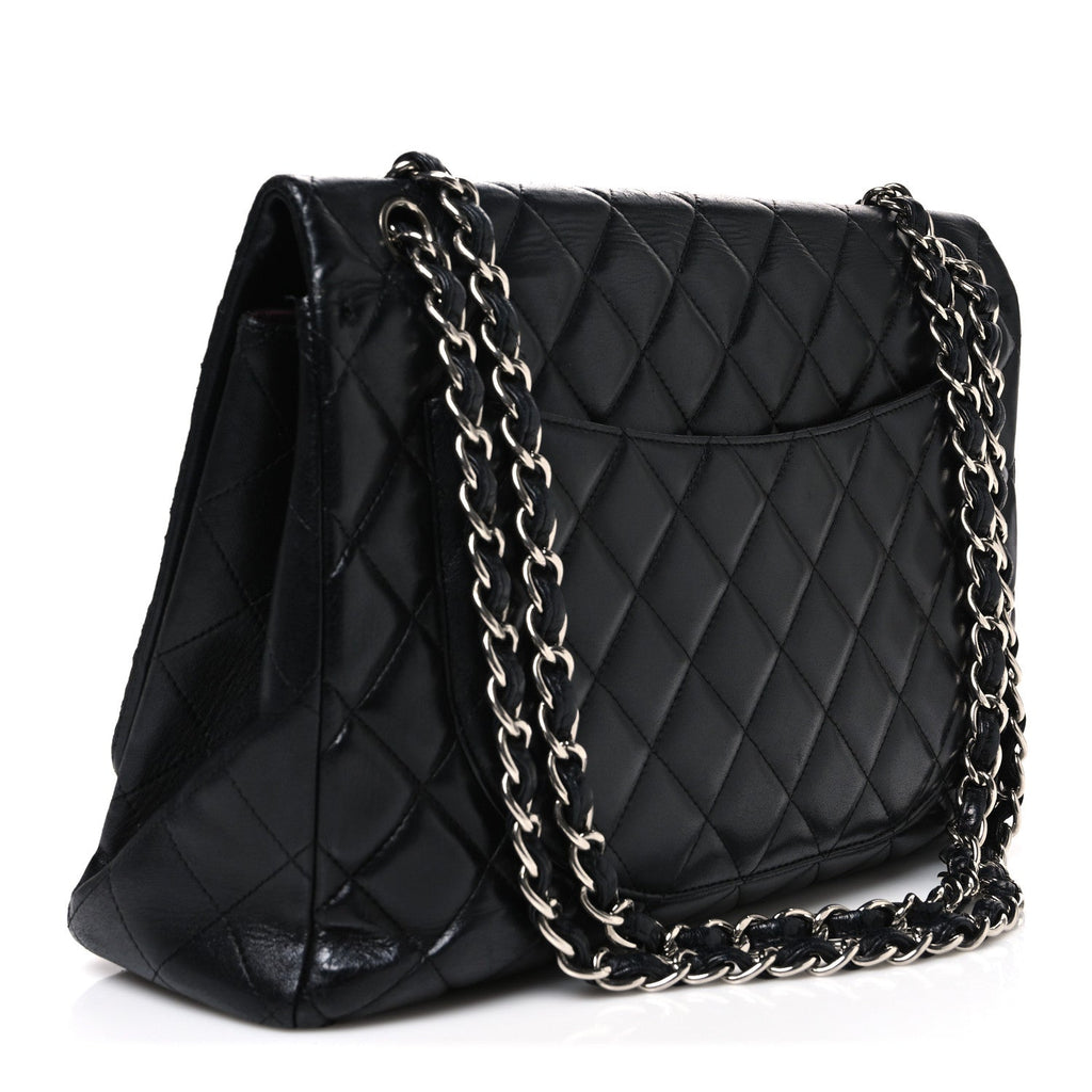 Lambskin Quilted Maxi Double Flap Black wholesalehk.shop