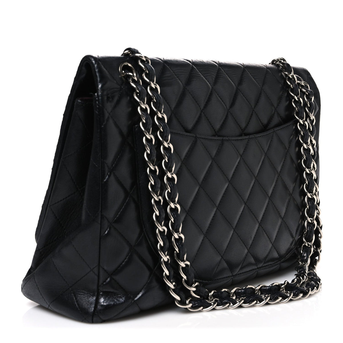 Lambskin Quilted Maxi Double Flap Black wholesalehk.shop