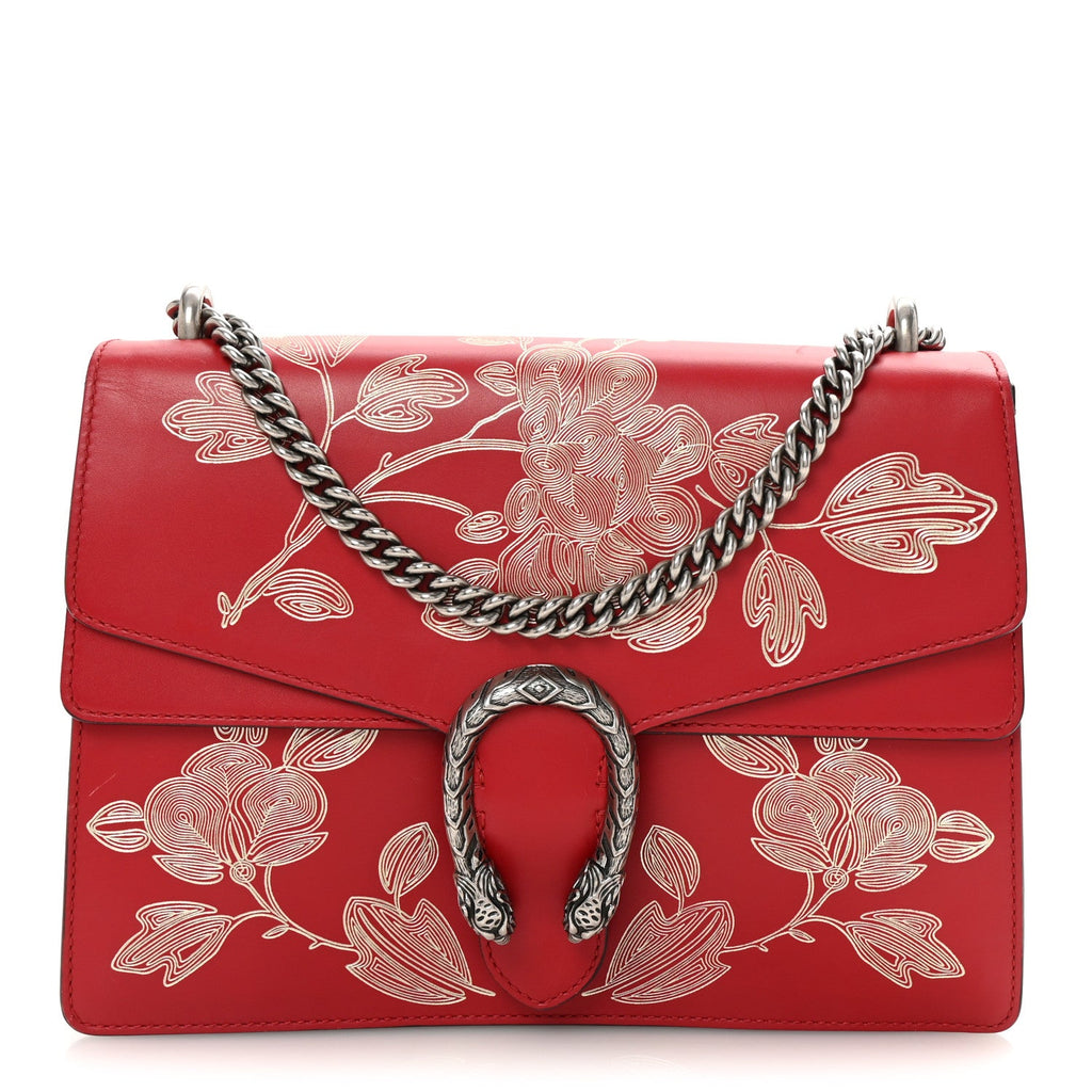 Calfskin Chinese New Year Medium Dionysus Shoulder Bag Hibiscus Red wholesalehk.shop