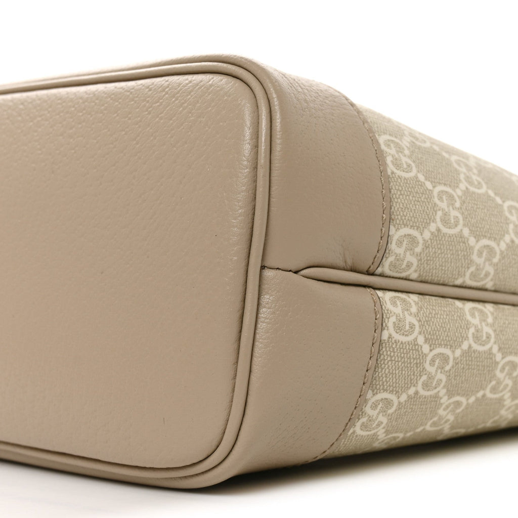 GG Supreme Monogram Textured Dollar Calfskin Small Ophidia Shoulder Tote Bag Beige Mystic White Oatmeal wholesalehk.shop