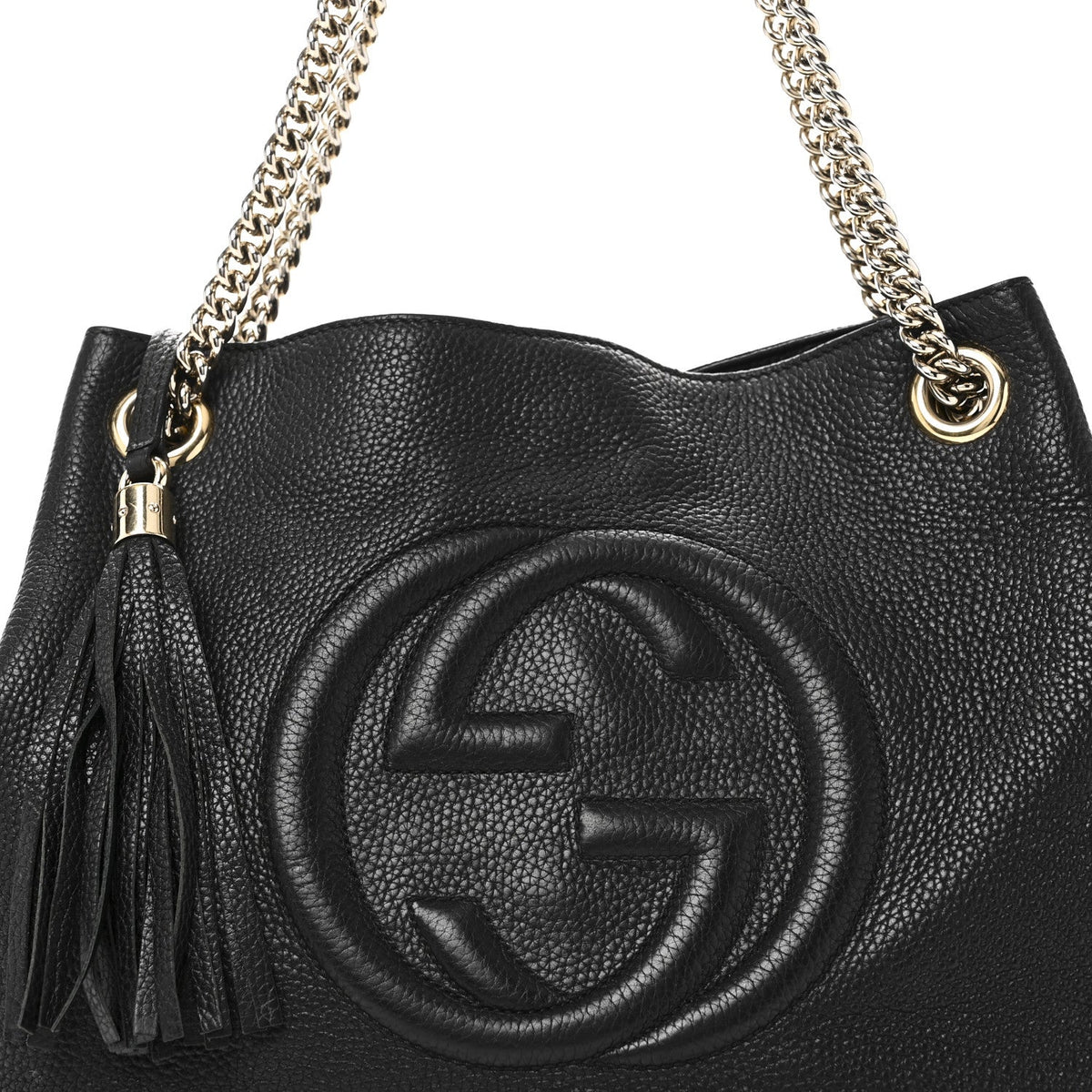 Pebbled Calfskin Medium Soho Chain Shoulder Bag Black wholesalehk.shop