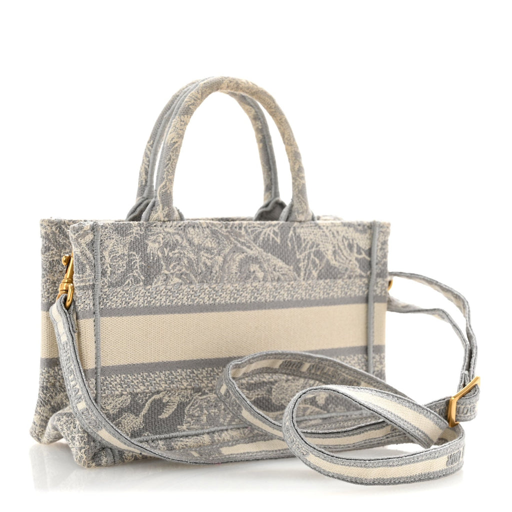 Canvas Embroidered Toile De Jouy Reverse Mini Book Tote With Strap Grey £¨ Direct shipment via from wholesalehk.shop