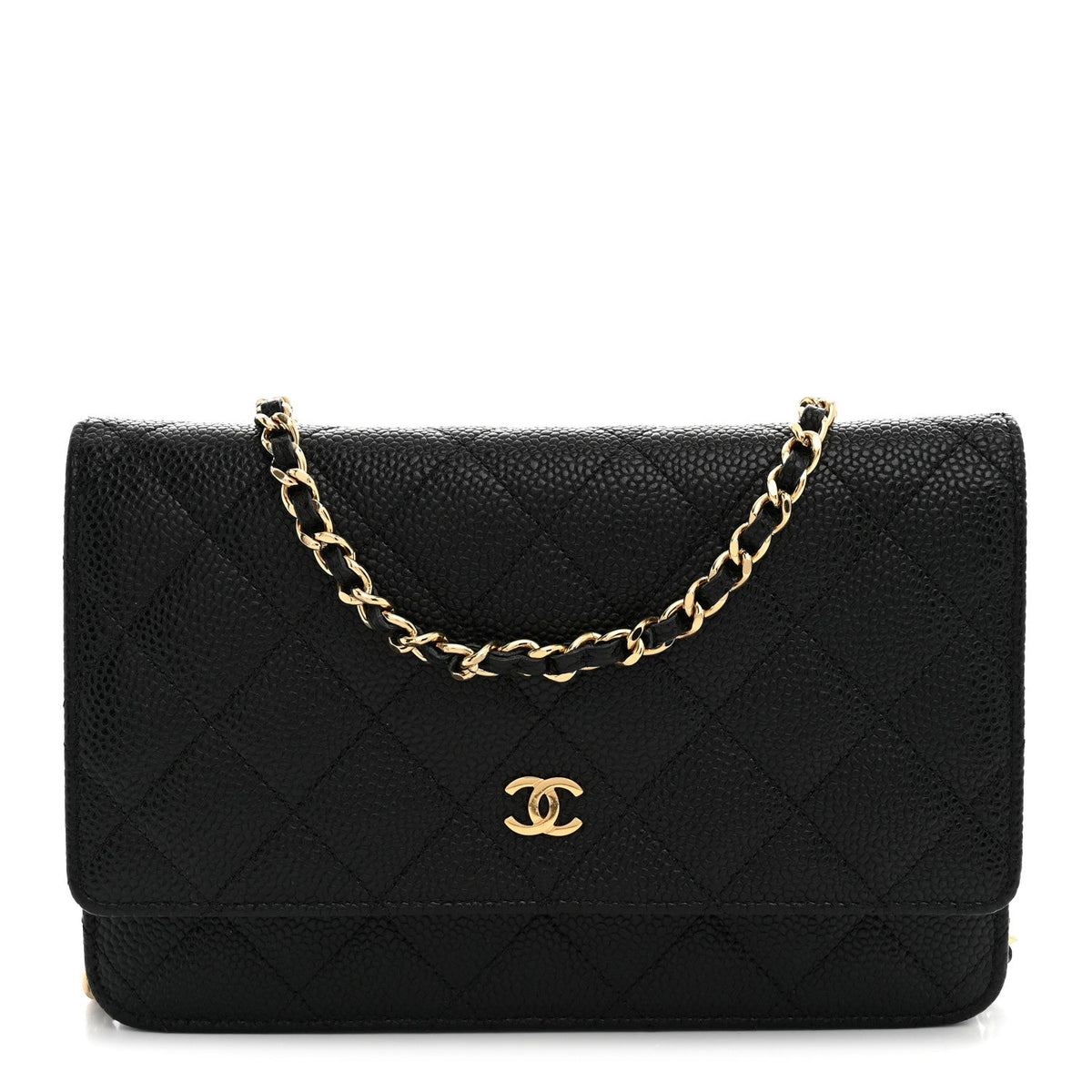 Caviar Quilted Wallet on Chain WOC Black wholesalehk.shop