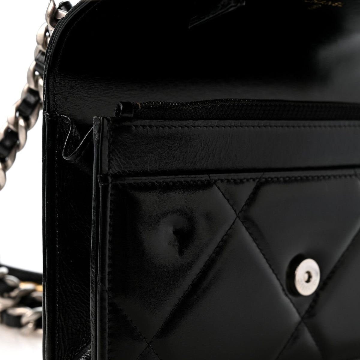 Shiny Crumpled Calfskin Quilted Chanel 19 Wallet On Chain WOC Black wholesalehk.shop