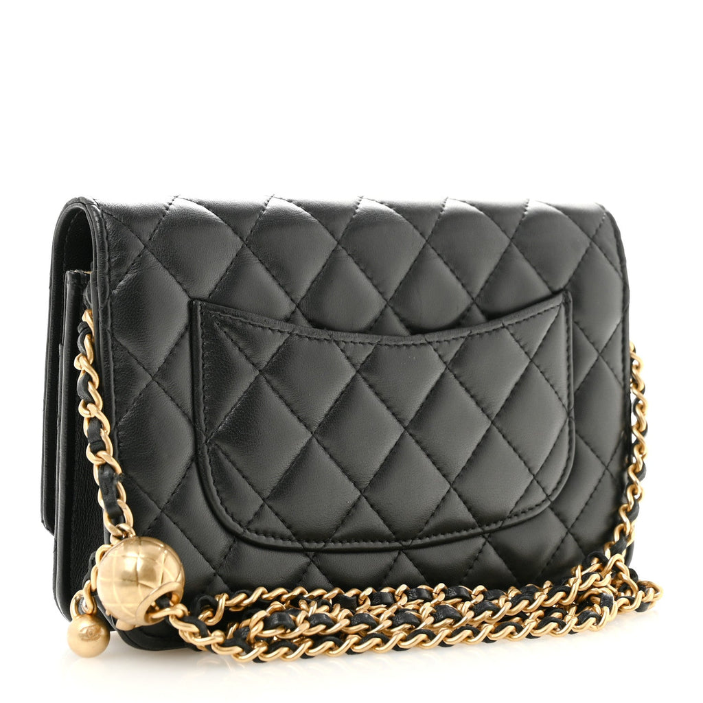 Lambskin Quilted CC Pearl Crush Wallet on Chain WOC Black wholesalehk.shop