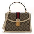 GG Supreme Monogram Textured Dollar Calfskin Web Small Ophidia Padlock Top Handle Bag Beige Ebony Mystic White £¨ Direct shipment via from wholesalehk.shop