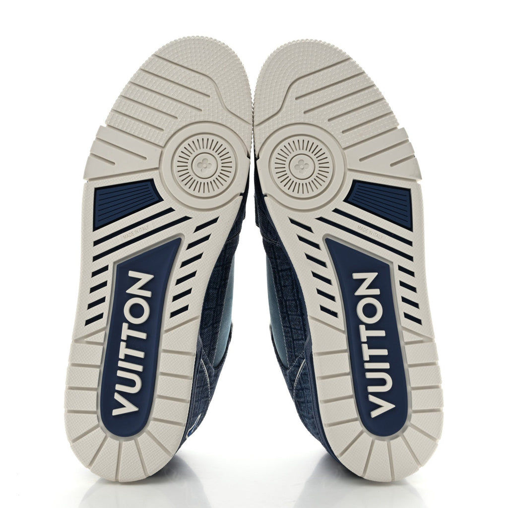 Crocodile Embossed Denim Suede Mens LV Trainer Sneakers 10 Sea Blue £¨ Direct shipment via from wholesalehk.shop