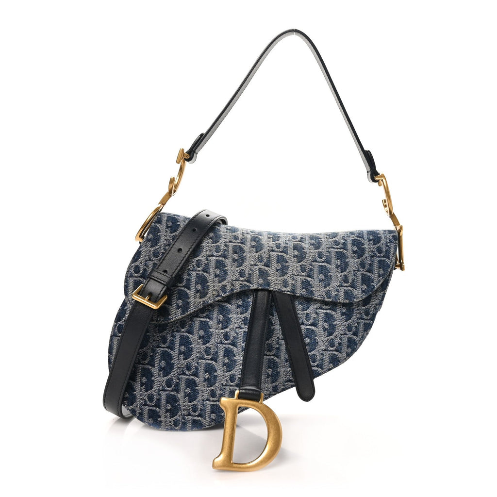 Denim Oblique Jacquard Saddle Bag With Strap Blue wholesalehk.shop