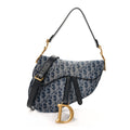Denim Oblique Jacquard Saddle Bag With Strap Blue wholesalehk.shop