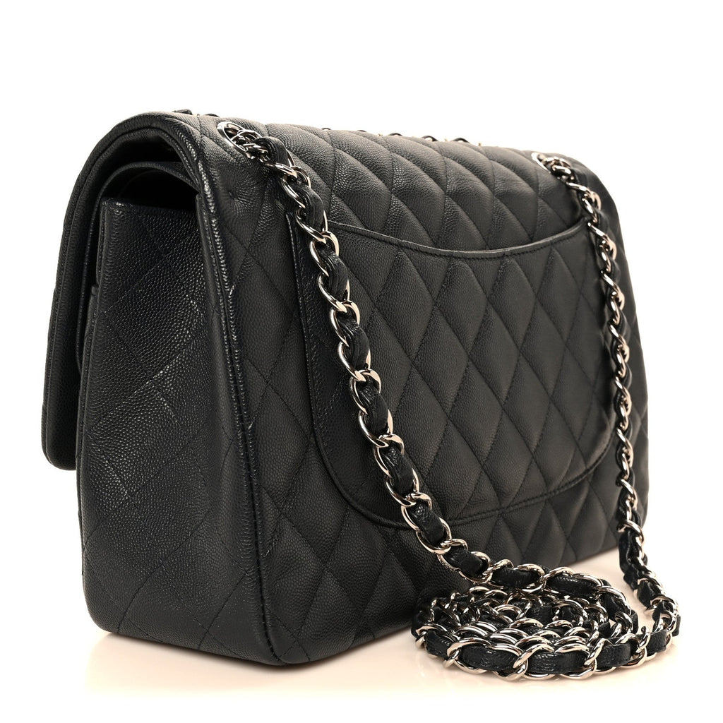 Caviar Quilted Jumbo Double Flap Navy Blue wholesalehk.shop