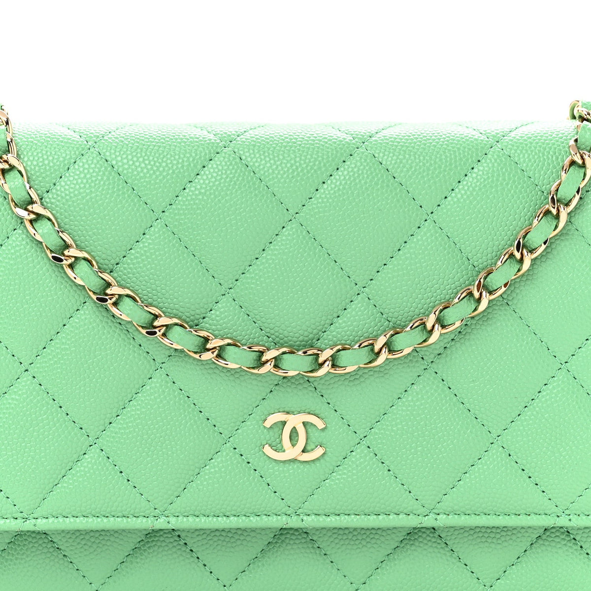 Caviar Quilted Wallet On Chain WOC Green wholesalehk.shop