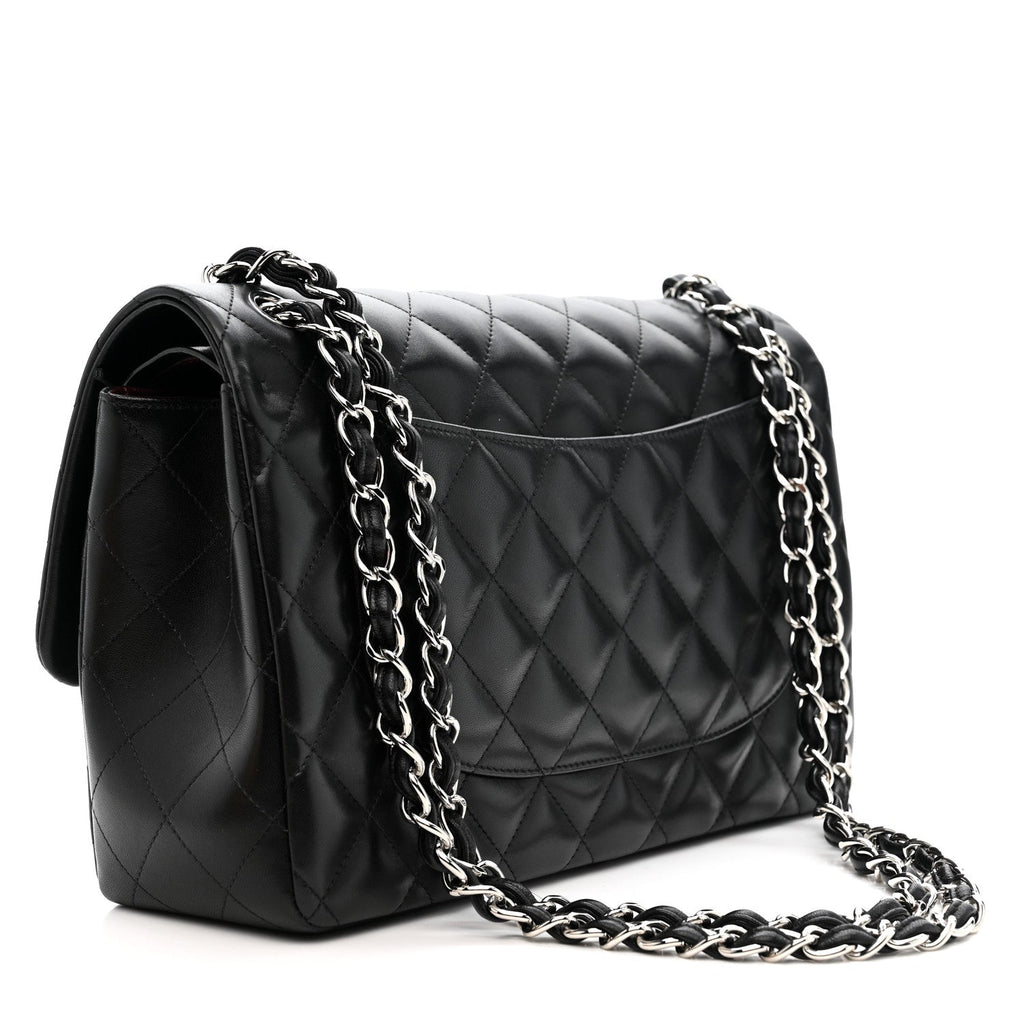 Lambskin Quilted Jumbo Double Flap Black wholesalehk.shop