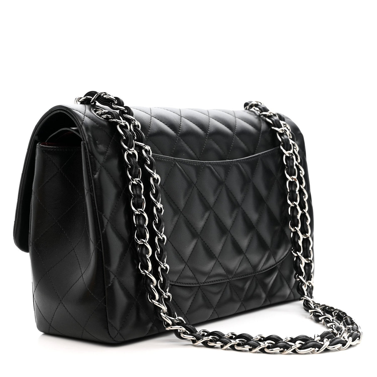 Lambskin Quilted Jumbo Double Flap Black wholesalehk.shop