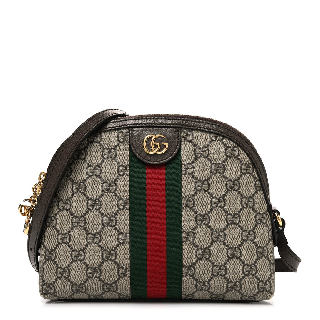 GG Supreme Monogram Textured Dollar Calfskin Web Small Ophidia Dome Shoulder Bag Beige Ebony New Acero wholesalehk.shop