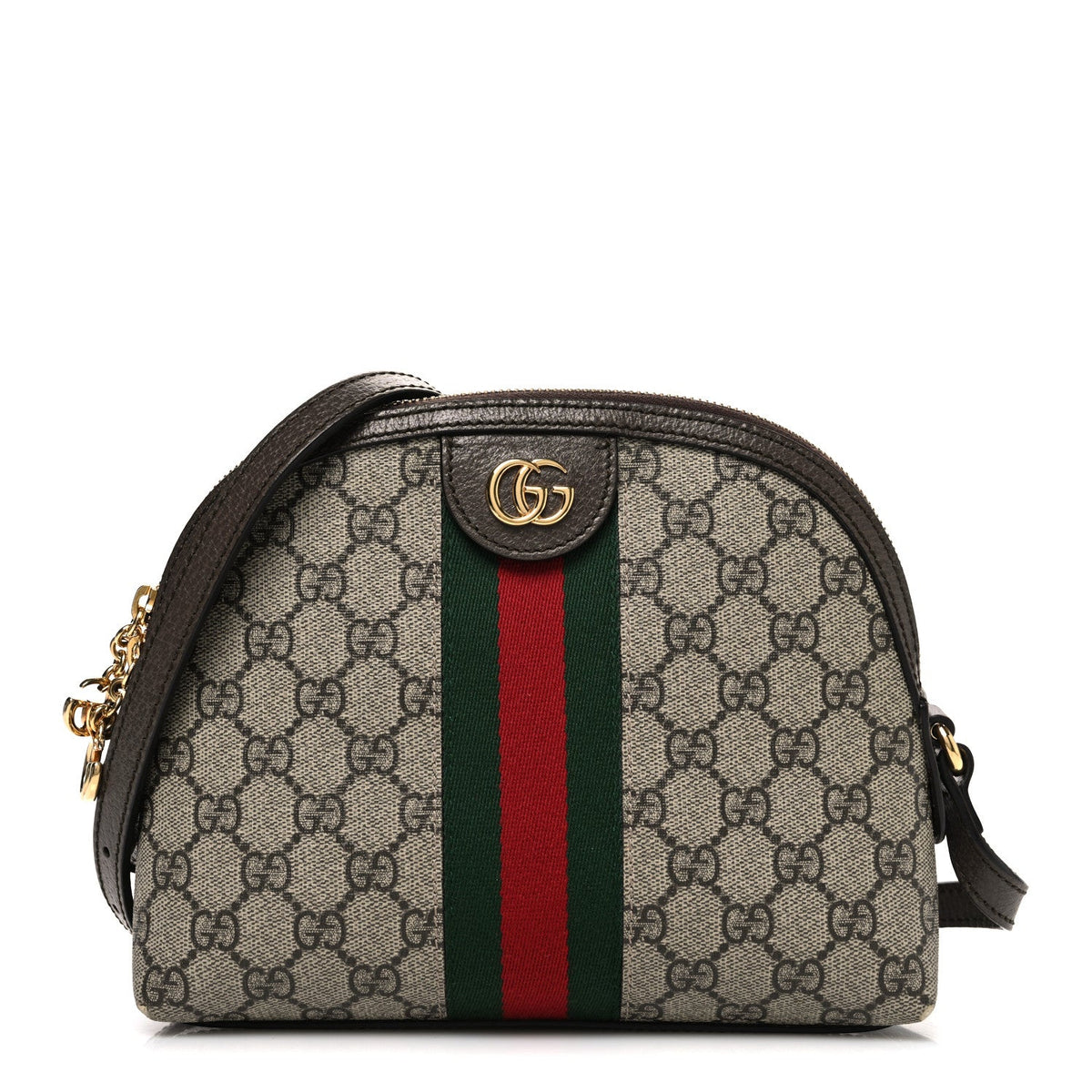GG Supreme Monogram Textured Dollar Calfskin Web Small Ophidia Dome Shoulder Bag Beige Ebony New Acero wholesalehk.shop