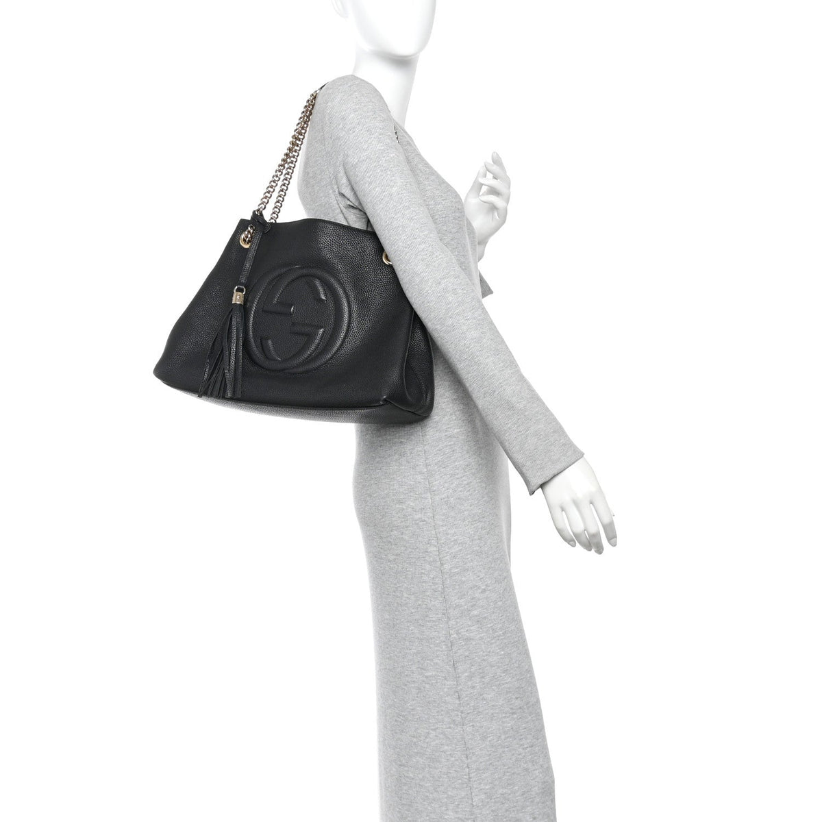 Pebbled Calfskin Medium Soho Chain Shoulder Bag Black wholesalehk.shop