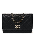 Lambskin Quilted Pearl CC Wallet on Chain WOC Black wholesalehk.shop
