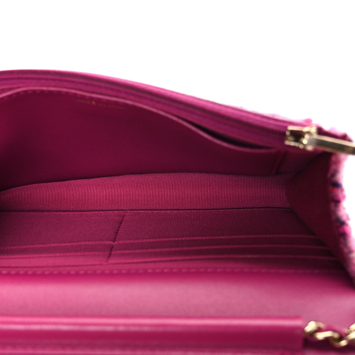 Tweed Quilted Wallet On Chain WOC Fuchsia Purple wholesalehk.shop