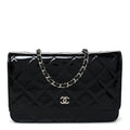 Patent Quilted Wallet On Chain WOC Black wholesalehk.shop