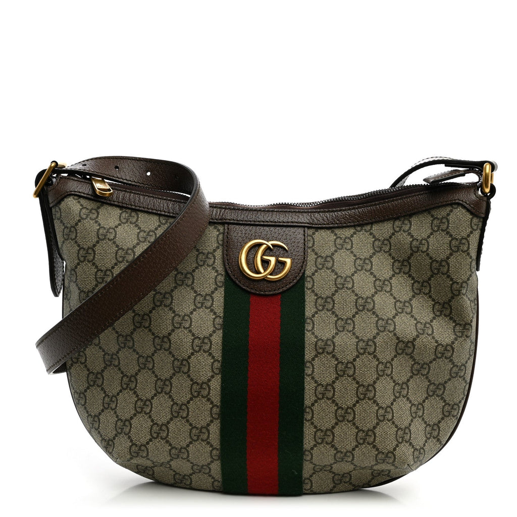 GG Supreme Monogram Web Small Ophidia Half Moon Hobo Brown wholesalehk.shop