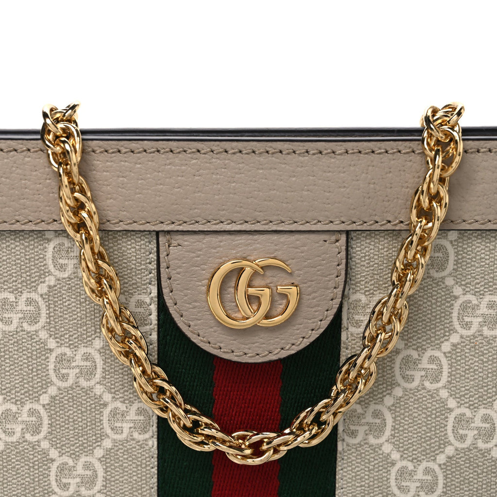 GG Supreme Monogram Textured Dollar Calfskin Web Small Ophidia Chain Shoulder Bag Beige Mystic White Oatmeal wholesalehk.shop