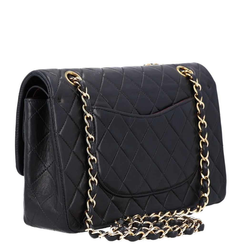 Lambskin Quilted Medium Double Flap Black wholesalehk.shop