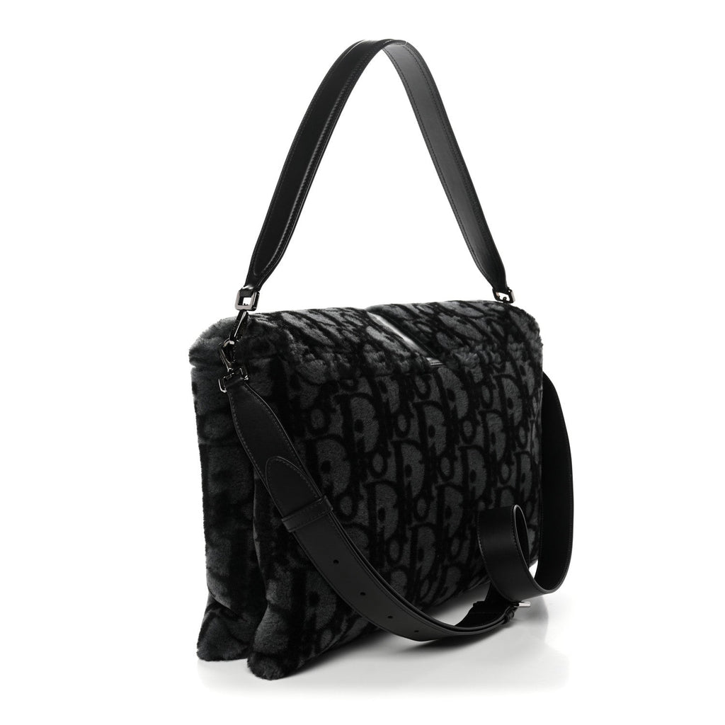 Oblique Mink Fur Saddle Soft Bag Dark Grey wholesalehk.shop